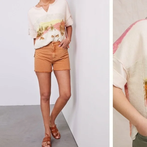 Anthropologie Pilcro Desert Intarsia Sweater Tee Size Medium - Picture 4 of 11